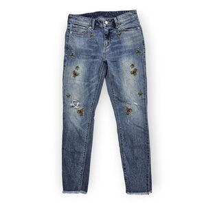 Lucky Brand Ava Floral Cross-Stitch Mid Rise Skinny Jeans‎ Women's Size 26